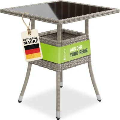 Produktbild von Juskys Polyrattan Gartentisch Yoro eckig - wetterfest 60x60 cm Outdoor Tisch - Grau