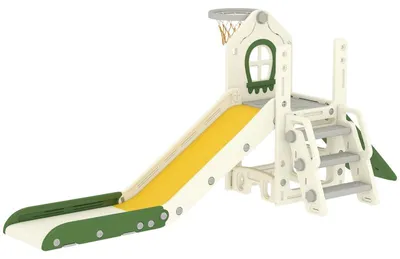 Produktbild von Faltbare 4 in 1 Kleinkinderrutsche mit Kletterelement Basketballkorb