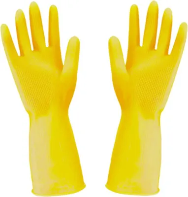 Produktbild von Lange, wasserdichte Haushaltshandschuhe aus Gummi zum Reinigen von Geschirr und Wäsche, Gelb, Größe L