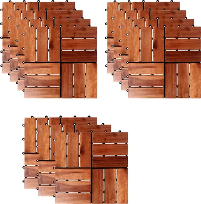 11 Stk. Holzfliese Akazienholz 30x30cm Fliese Stecksystem Schachbrettmuster