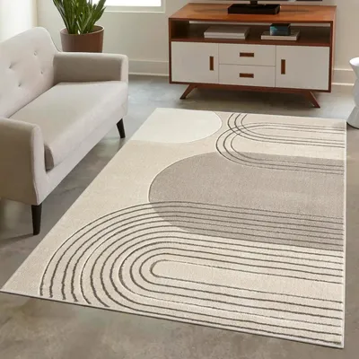 Produktbild von Teppich Kurzflor Braun - 160x230 cm - Moderne Wohnzimmer-Teppiche Geo-Muster mit 3D-Optik
