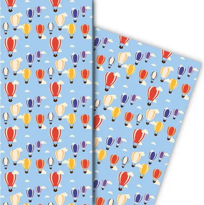 Produktbild von Schönes Geschenkpapier für tolle Geschenke mit Heißluftballons, hellblau - G8170, 32 x 48cm
