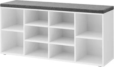 Produktbild von Schuhbank mit Stauraum - Schuhschrank mit Sitzfläche - Schuhaufbewahrung - 10 Fächer als Sitzfläche - 104 cm breit - Weiß/Grau