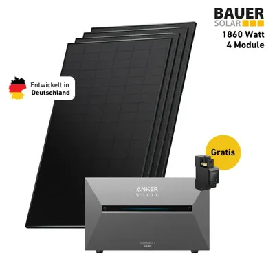 Produktbild von 1800 Watt, Bifazial Komplettset, Balkonkraftwerk, Anker SOLIX Solarbank 3 E2700 Pro, BP2700 Zusatzbatterie