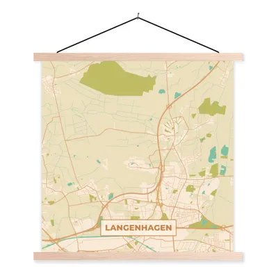 Produktbild von MuchoWow® Textilposter Langenhagen - Stadtplan - Vintage - Karte 40x40 cm mit holzfarbenen Rahmen - Posterleiste