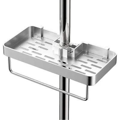 Produktbild von Duschablage, ohne Bohren, höhenverstellbar, Duschablage aus Aluminium, rostfrei, stabil und langlebig, mit Stange, Silber