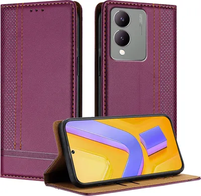 Produktbild von Handyhülle für Vivo Y17S Leder Flip Klappbare Schutzhülle mit Standfunktion Lila