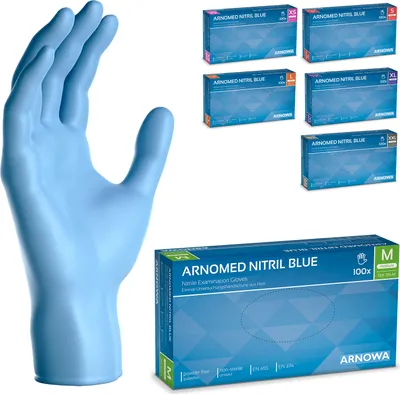 Produktbild von ARNOMED Einweghandschuhe Blau, Nitril Handschuhe 100 Stk, Einmalhandschuhe Gr XS-XXL, Einweg Handschuhe latex- & puderfrei - Gr. M