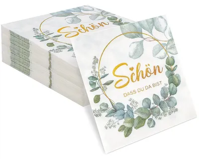 Produktbild von Papierservietten - 3-lagig mit Aufdruck Schön dass du da bist - Tischdekoration für Party und Hochzeit - 33x33 cm - 40 Stück