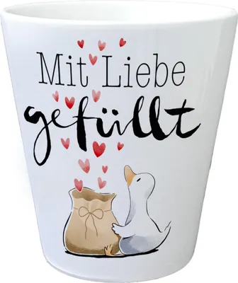 Produktbild von Ente Blumentopf mit Spruch Mit Liebe gefüllt