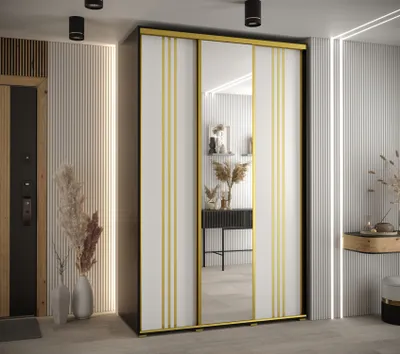 Produktbild von Kleiderschrank ASIRI 7 – 160/45 cm, schwarz/weiß/gold