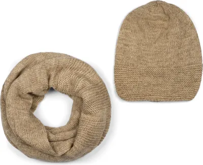 Produktbild von styleBREAKER Uni Strick Loop Schal und Mütze Set, Einfarbiger Strickschal mit Beanie Strickmütze, Winter 01018214
