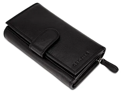Produktbild von Damen Geldbörse schwarz aus Leder groß mit vielen Fächern und Reißverschluss, RFID-Schutz, extra Münzfach im Hochformat aus Echtleder