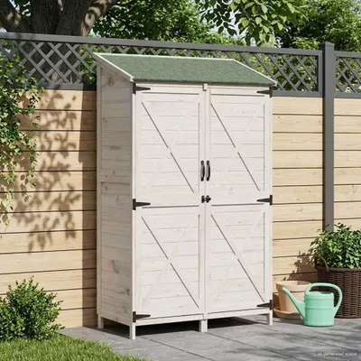 Produktbild von Möbel Gartenschuppen Weiß 106 x 56 x 176,5 cm Massivholz aus Fichte - Geräteschuppen &53551