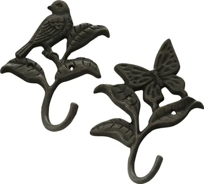Produktbild von 2 x Haken aus Gusseisen 13 x 4 x 17,5 cm - Kleiderhaken Garderobenhaken Wandhaken Haken aus Gusseisen Haken Vogel und Schmetterling