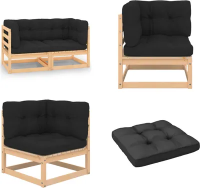 Image de vidaXL Canapés d'angle de jardin avec coussins 2 pcs. Pin massif - Canapé d'angle - Canapés d'angle - Canapé d'angle en bois - Canapés d'angle en bois - Canapés d'angle en bois