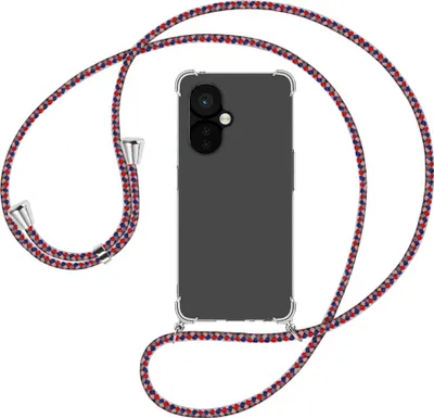 Produktbild von Handykette Backcover-Schutzhülle mit Band (Metall silberfarben) für OnePlus Nord CE 3 5G (6.7'') - silber/blau/rot