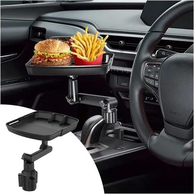 Produktbild von Famanu Auto-Becherhalter mit drehbarem Tablett und Telefonhalter - universell einsetzbar