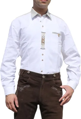 Produktbild von German Wear, Trachtenhemd für Lederhosen Trachtenmode mit Verzierung weiß, Größe:M