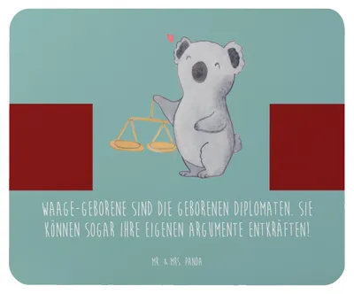 Produktbild von Mr. & Mrs. Panda Mauspad Diplomatische Waage - Meeresbrise - Geschenk, Persönlich, Geschenke Sternzeichen, mousematte, Mouse Pad, Luftzeichen, Gerechtigkeitssinn, pc