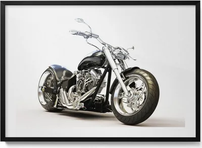 Produktbild von Schwarzes Motorrad– Wandbild mit Rahmen – Gerahmtes Bild  – Wanddekoration – 100x70 cm –  Schwarz Rahmen