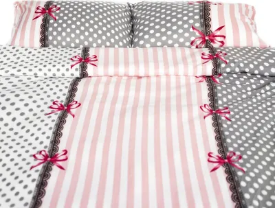 Zdjęcie produktu dla Polarowa pościel z poliestru, ok. 130 g/m², szaro-różowa z kokardkami Poszwa na kołdrę 200x200 cm