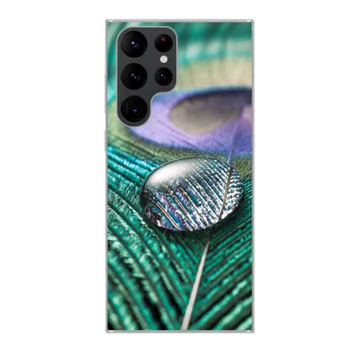 Produktbild von MuchoWow® Handyhülle Schutzhülle Hülle für Samsung Galaxy S22 Ultra Nahaufnahme eines Wassertropfens auf einer Pfauenfeder Silikon Softcase Handy Hülle - Abbildung