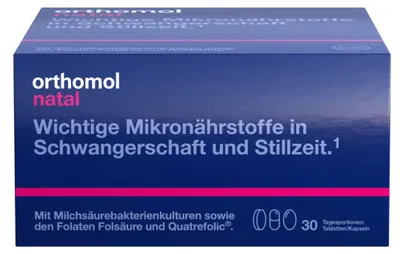 Produktbild von Orthomol Natal - Mikronährstoffe für Schwangerschaft und Stillzeit - mit Folsäure, weiteren Vitaminen und Zink - Tabletten/Kapseln, 30 St. Tagesportionen
