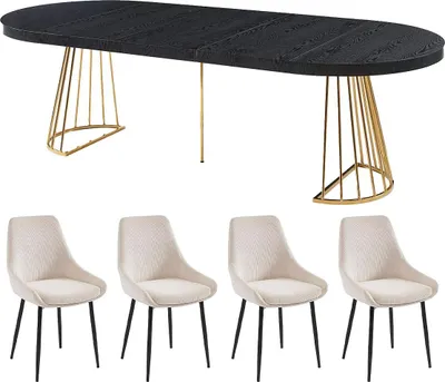 Produktbild von Set Tisch FIRELA + 4 Stühle MASURIE - Schwarz & Cremefarben