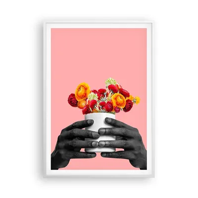 Produktbild von Gerahmtes Poster - Weißer Rahmen - Schwarz Hände Blumen - 70x100 cm - Wand Bild - Wanddeko - Wandbilder - Kunstposter - Wandposter - Bilderrahmen - Bilder - Kunstdruck - P2WPA70x100-4706