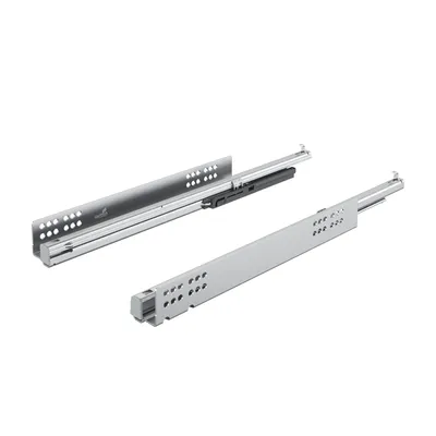 Two drawer slides are displayed against a white background. One slide is positioned diagonally, and the other is positioned horizontally.
