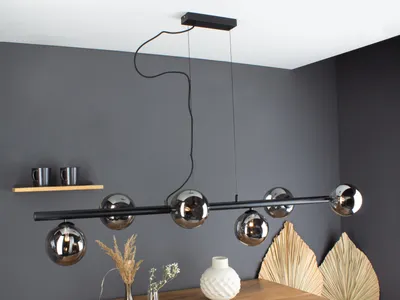 Produktbild von LED Pendelleuchte Kugellampe Rauchglas 6 flammig für Esstisch Esszimmerlampen