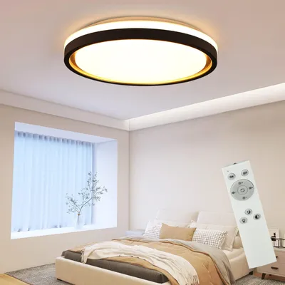 Image de ZMH LED Plafonnier Noir Dimmable Salon avec télécommande 18W Ø30cm Rond Moderne Chambre à coucher