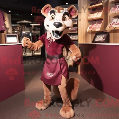 Immagine prodotto di Personaggio mascotte REDBROKOLY di un Thylacosmilus marrone vestito con minigonna e pochette
