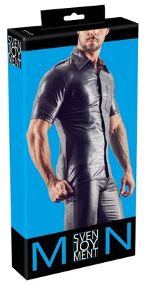 Immagine prodotto di Svenjoyment - Camicia sexy da uomo in glitter nero con colletto e bottoni argentati S