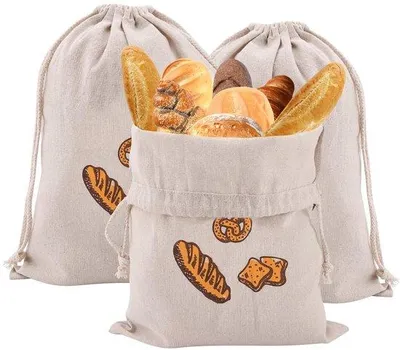 Immagine prodotto di Sacchetti riutilizzabili in lino Unyqoos® per pane e alimenti, 31 x 38 cm, realizzati in lino naturale traspirante con coulisse