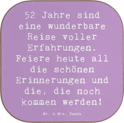 Produktbild von Mr. & Mrs. Panda Tischschoner Spruch 52. Geburtstag - Lavendeltraum - Geschenk, Coaster, Untersetzer Glas, Freude, Holzuntersetzer, für Gläser, Alter, Happy Birthday