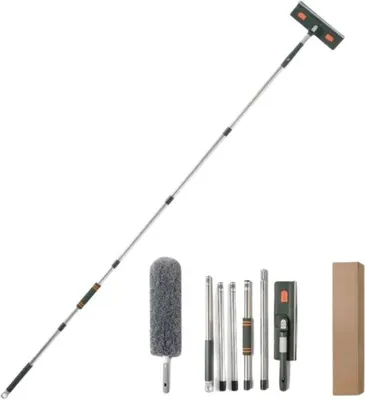 Productafbeelding van Famanu raamreiniger 3-in-1 - Telescopische steel, raamwisser en microvezeldoek