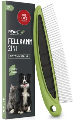 Image de Peigne pour chiens et chats à poils mi-longs à longs | Peigne double, idéal pour démêler les nœuds et les bourres | Peigne de toilettage pour un usage quotidien