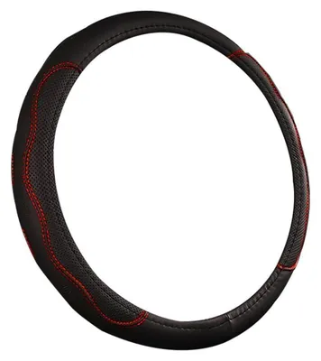 Produktbild von Lenkradbezug Auto Universal 38cm Geprägtes Leder Schwarz+Rot Atmungsaktiv Anti Rutsch