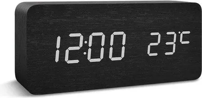 Obrázok produktu pre Digitálne hodiny s jasnými LED číslicami a ukazovateľom teploty, čierne.