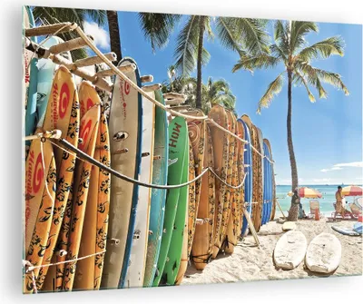 Produktbild von Bilder auf glas - Einteilig - Board Surfen Strand - 70x50cm - Glasbilder - Wandbilder - Bilder - zum Aufhängen bereit - Wanddekoration aus Glas - Glas Bilder - Wandbild auf Glas - GAA70x50-4165