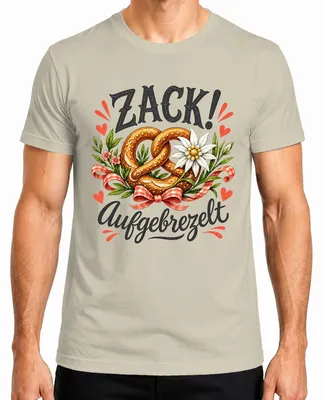 Produktbild von Zack! Aufgebrezelt Wiesn Trachtenshirt Lederhose Herren T-Shirt, Natur, M