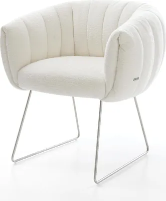 Produktbild von DELIFE Esszimmerstuhl Jada-Flex Bouclé Soft Beige Kufengestell Edelstahl Taschenfederkern