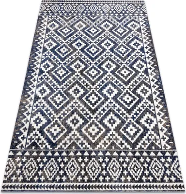 Produktbild von Modern Teppich MUNDO E0561 Diamanten, Zickzack 3D Outdoor blau / beige Blau 80x250 cm