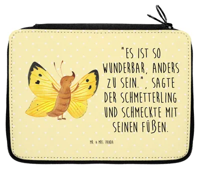 Produktbild von Mr. & Mrs. Panda Bleistiftetui Schmetterling Zitronenfalter - Gelb Pastell - Geschenk, Federtasche, Lustige Sprüche, Federmäppchen, Schmetterlinge, Liebe, Fakt, Mäppchen