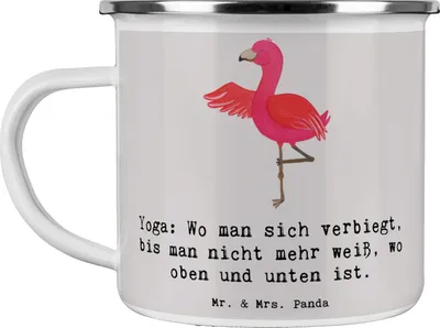 Produktbild von Mr. & Mrs. Panda Teetasse Yoga Balance - Grau Pastell - Geschenk, Haferl, Sport, Asanas, Sportler Geschenke, Pott, Emaille Tasse, Becher, Friedensfinder, Teebecher