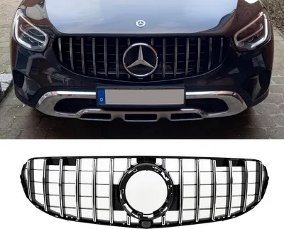Productafbeelding van Zwarte chromen radiatorgrill, geschikt voor Mercedes GLC X253 (facelift) zonder AMG-uitvoering, bouwjaar vanaf 2019, vervaardigd van ABS, in sportief Panamericana GT-design