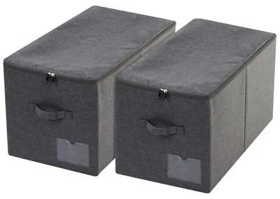 Image de Lot de 2 paniers de rangement pliables avec fermeture éclair, noir et gris