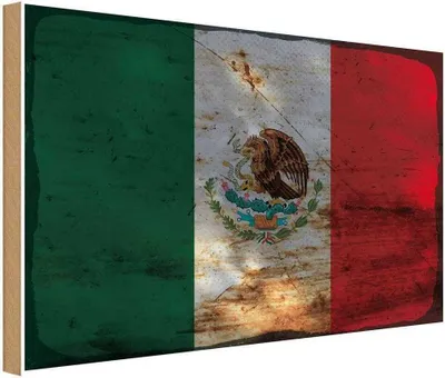 Produktbild von vianmo Holzschild 30x40 cm Mexiko Mexico Flagge Fahne Wappen